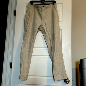 Tan & white pinstriped linen pants